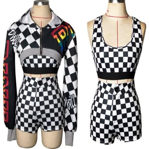 Nightclub Ds Costume WomenS Jazz Dance Hip Hop Costume Street Performance Clothes Female Cheerleading Plaid Print Set DWY2144