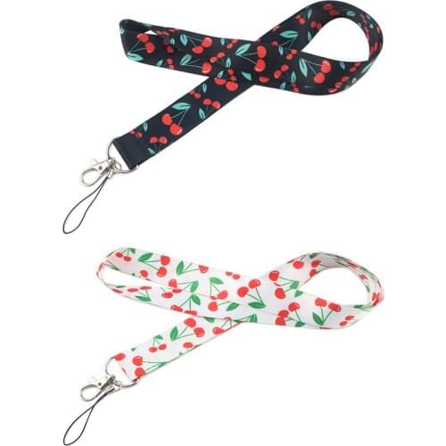 Cartoon Cute Fruit Cherry Cell Phone Strap Lanyard For Keys USB Gym Tag ID Card Badge Holder Keychain Webbing Mobile Accessories