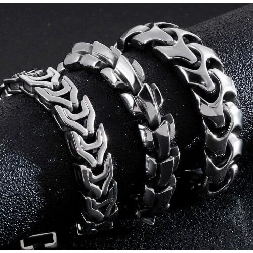 Hip Hop Punk Rocker 14/15/17MM Wide Chain Bracelet Men Stainless Steel Mens Bracelets Biker Massive Jewelry For Men Best Friends