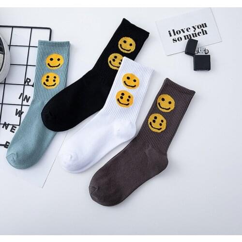 2021 New Adult Crew Cotton Top Socks Summer Style Double Two Flat Smile Smiling Face Faces Kanye CPFM XYZ Casual Street Fashion