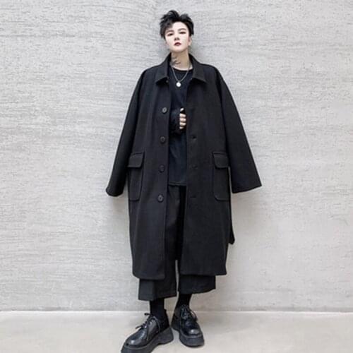 New Cool cool cool big pocket lace mid-length tweed coat Japanese loose tweed coat