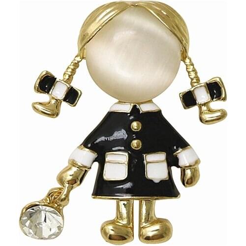 OneckOha Cute Russia Girl Brooch Pin Opal Stone Figure Pin Gift For Daughter