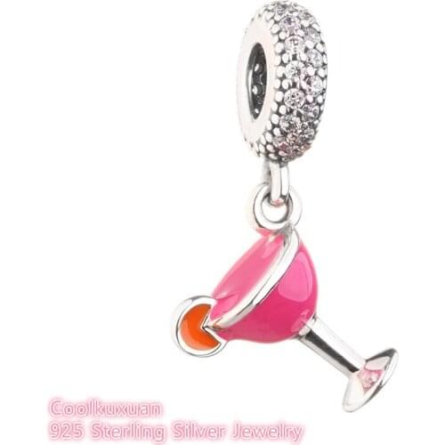 Autumn 925 Sterling Silver Fruity Cocktail Dangle Charm, Mixed Enamel & Clear CZ Beads Fit Original Pandora Charms Bracelet