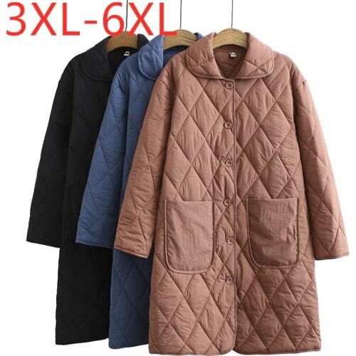 New ladies autumn winter plus size wadded overcoat for women large loose long sleeve pocket button thin coat 3XL 4XL 5XL 6XL