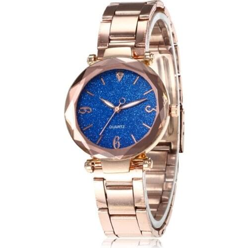 Rose Gold Luxury Ladies Clock Starry Sky Diamond Geometric Surface Simple Designer Women Watches Female Dress Wristwatches 2021