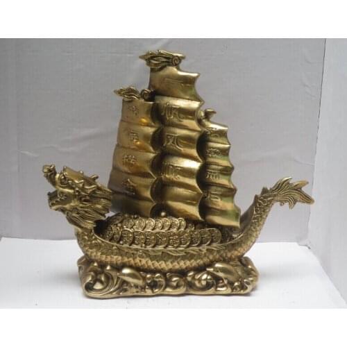 Christmas decorations for home+ Metal Crafts Chinese Brass Carved Big Dragon Boat Statue , Home Decoration Feng Shui Sculpture