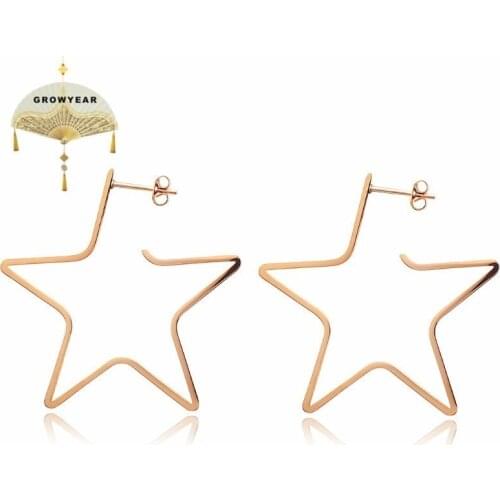 Star Earrings Punk Earring Rose Gold Color Earings Stainless Steel Earrings For Women Jewelry Wholesale 1 pair 2019