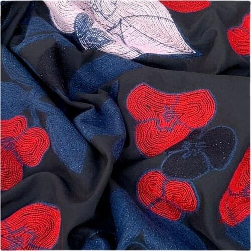 Width 59" Micro Elastic Draping Embroidered Chiffon Fabric By The Half Yard For Dress Shirt Cheongsam Material