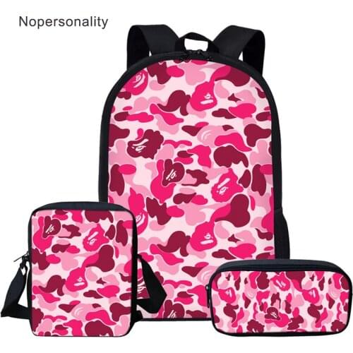 Nopersonality School Bag for Teenager Girls Camouflage Print Polyester Bookbag Junior Hight Student Adjustable Backpack Mochila