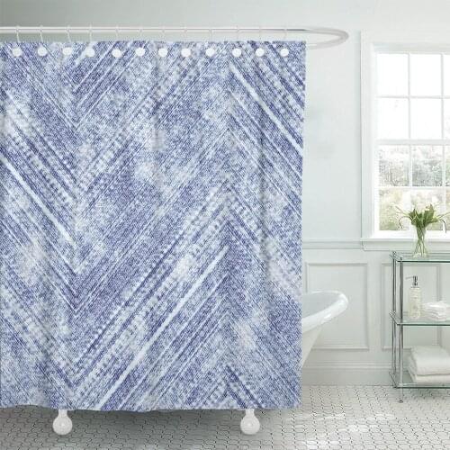 Blue Denim Abstract Distressed Chevron Strokes Dye Tie Pattern Shower Curtain Waterproof Fabric 72 x 72 Inches Set with Hooks