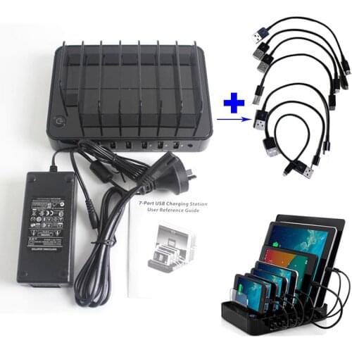 EU/US Plug USB Charger Hub 7-port Charging Station for Android Apple Mobile Phones and Tablets with USB Cables AC100-240V