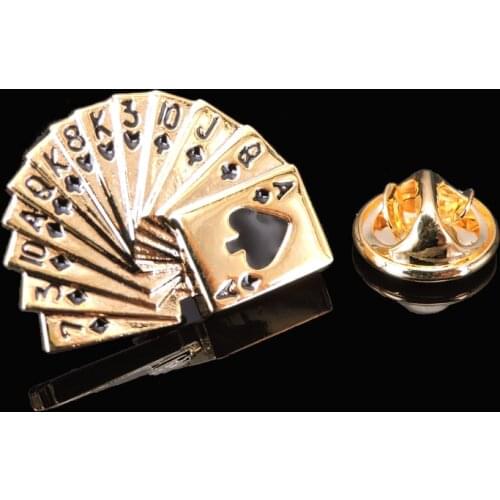 High quality gold playing card Brooch New Fashion Jewelry Pin mens and womens shirt hat scarf suit LAPEL BADGE PIN gift