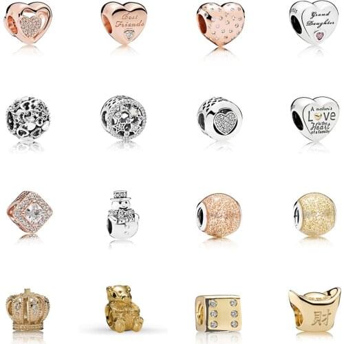 High Quality S925 Sterling Silver 1: 1 Gold Crown Gold Teddy Bear Gold Ingot Charm Beaded Woman Heart Shaped Bracelet Jewelry