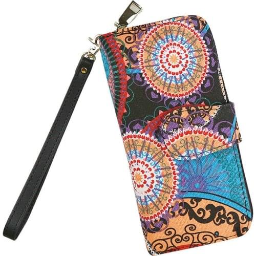 Bohemia Style Womens Canvas Long Wallet Luxury Designer Ladies Purse Multi-function Large-capacity Money Bag