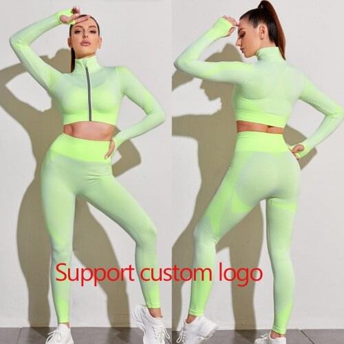 Custom logo Seamless Women Yoga Sets 2 pcs Female Sport Gym suits Wear women Fitness Sport Yoga Suit Long Sleeve yoga clothing