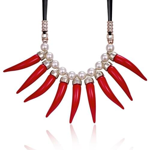 HC Big Statement Red Pepper Pendant Necklace Women Bohemian Pearl Beads Choker Necklace Fashion Collar Necklace Party Jewelry T