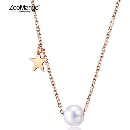 ZooMango Trendy Star Simulated Pearl Charm Pendant Necklaces Jewelry Bohemia Style Chain Link Choker Necklace For Women ZN17082