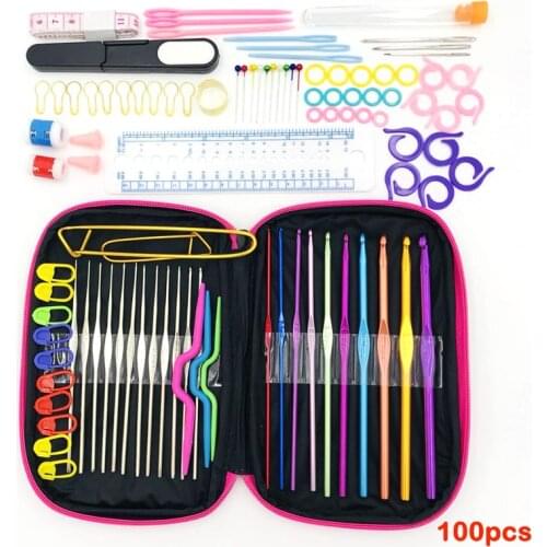 100Pcs/22Pcs DIY 22 Sizes Crochet Hooks Needles Stitches Knitting Craft Case Crochet agulha set Weaving Tools Sewing Tools