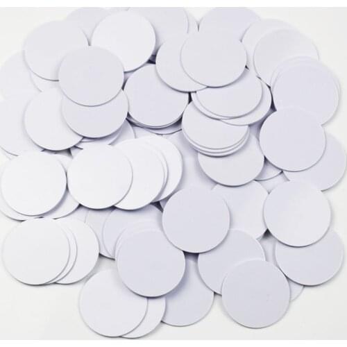 100pcs) RFID 125KHz 25mm T5577 Rewritable Coin Cards Tag For Copy Round Shape PVC Material