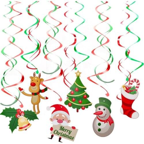 12pcs 6pcs Christmas Foil Spiral Pendants Ornaments Navidad Hanging Garlands Christmas Decoraitons for Home New Year 2022 Decor