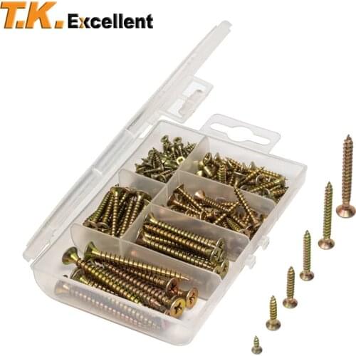 Flat Head Phillips Yellow Zinc,ConstructionAnd Wood Screws Assortment Kit,140Pcs
