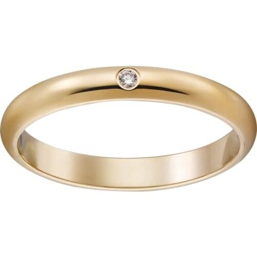 14K Au585 Yellow Gold Ring Lovers Wedding Anniversary Engagement Ring 0.01 Carat Real Diamond Classic Trendy Romantic Simplicity