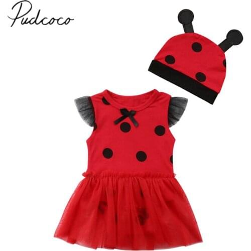 2018 Brand New Newborn Toddler Baby Girls Summer Romper Dress 2PCS Lace Sleeve Dot Print Red Chiffon Romper +Hats 2PCS Set 0-18M