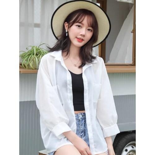 2021 new summer sunscreen shirt loose Thin Long Sleeve Chiffon shirt cardigan coat