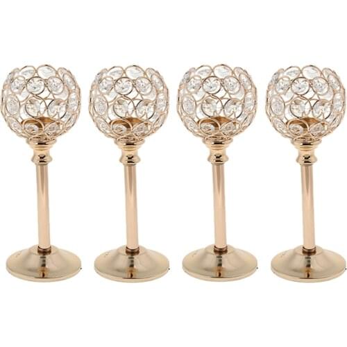 4Pcs Crystal Candlestick Tealight Holder Mood Light Holder Candelabrum Wedding Xmas Golden- M Crystal Candleholder Stand