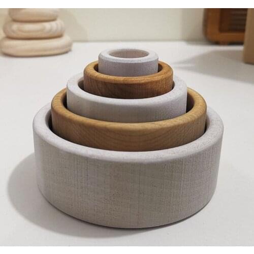 5 Pcs/Set Baby Wooden Stacker Toys Child Stacking Game Learning Building Blocks