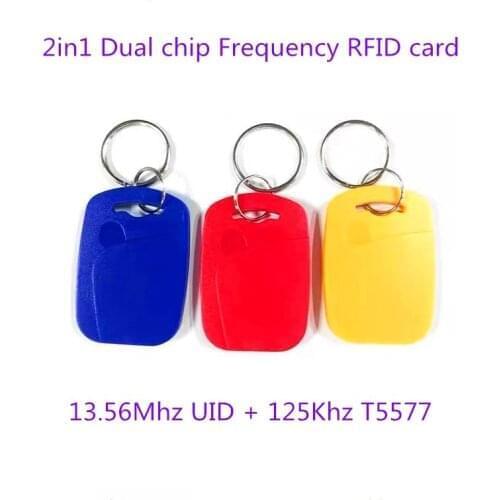 5PCS RFID 13.56Mhz IC UID Changeable Dual Chip Frequency T5577 125 kHz ID blank card Writable Copier Key Fob Keychains Access