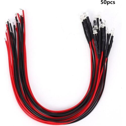 50Pcs Diodes Wired Luminous Round Head Highlight Straight Plug LED Beads 12V 3mm High Power LED Lamp Bead