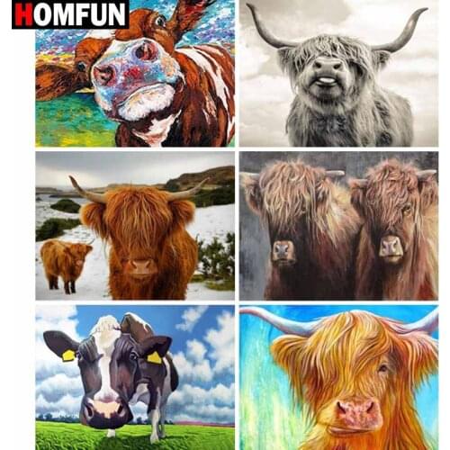 HOMFUN Full Square/Round Drill 5D DIY Diamond Painting "Animal cow scene" Embroidery Cross Stitch 5D Home Decor Gift