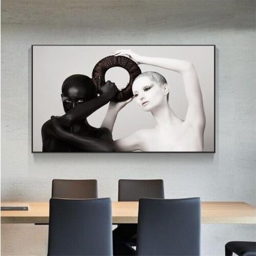 Black White Women Painting on Canvas Wall Art Twisted Bun Pictures for Living Room Wall Art Prints and Posters Home Decoration