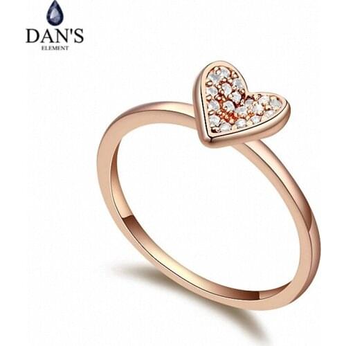 DANS Real Austrian Crystals Brand AAA Zirconia Micro Inlays Fashion Ring for women New Heart 109388Rose