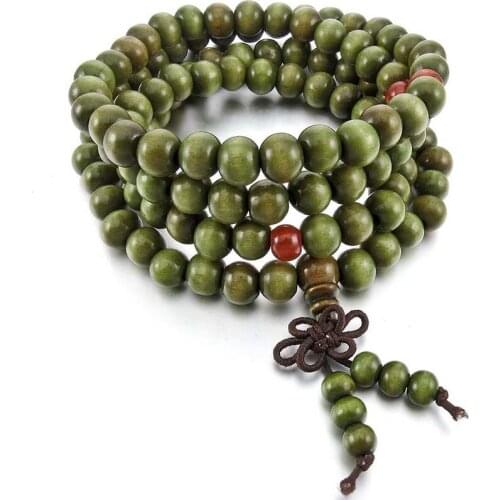 8mm Wood Necklace Tibetan Green Sandal 108pcs Bead Buddhist Prayer Bracelet Man, Woman