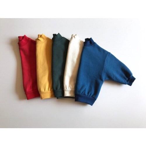 Toddler Kids Hoodies Autumn Winter Baby Korean Solid Velvet Pullovers Casual Turtleneck Bat Sleeve Sweatshirt For Boys And Girls