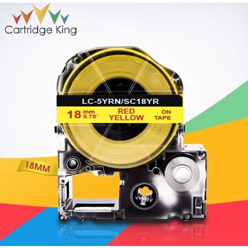 Red on Yellow SC18YR LC-5YRN 3/4"(18mm) Label Tape for Epson King Jim LW-C410 LW-400 LW-400L Tepra Pro SR210 SR220 Label Maker