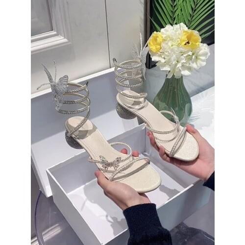 Fairy Sandals High Heeled Womens Fashion Student Summer Square Head Thick Heel Rhinestone 2021 New Middle Heel Roman Shoes