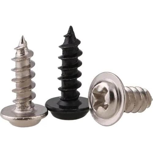 GB/T 100PCS/LOT Round head carbon steel PWA screws self-tapping screws black white with Padded M3 M4 screws