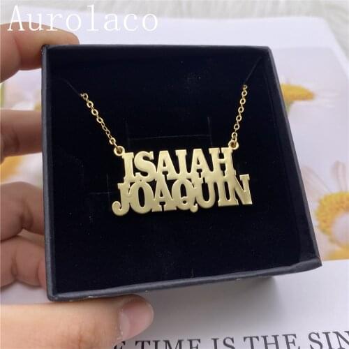 AurolaCo Customized Two Name Necklace Personalized Stainless Steel Gold Choker Necklace For Women Jewelry Gift
