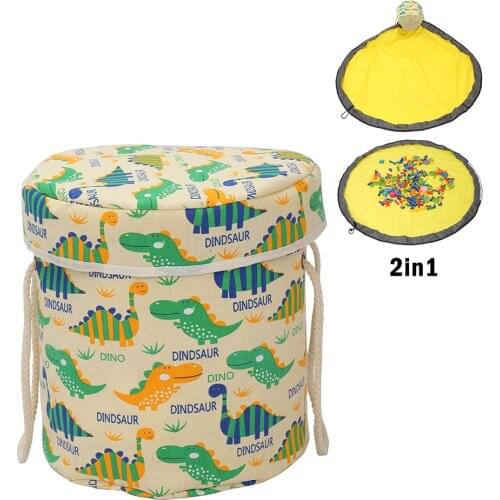 Toys Storage Basket With Lid Cartoon Dinosaur 2 In 1 Bag Toy Quick Collect Basket Organizer Clothes Laundry Bucket Container