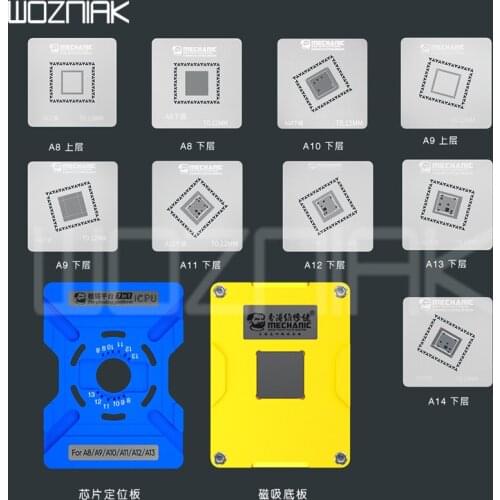 Mechanic iCPU Reballing Tin Tool Upper Lower Positioning Plate and Steel Mesh For IPhone A8-A14 Cpu Chip Reball Tin Net Stencil