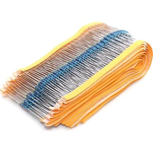 1000pcs 1/4W 1% Metal Film Resistor 0.25W 1R~1M 10R 2.2R 47R 100R 220R 1K 1.5K 3.3K4.7K 5.6K 10K 20K 22K 47K 56K 100K 270K 510K