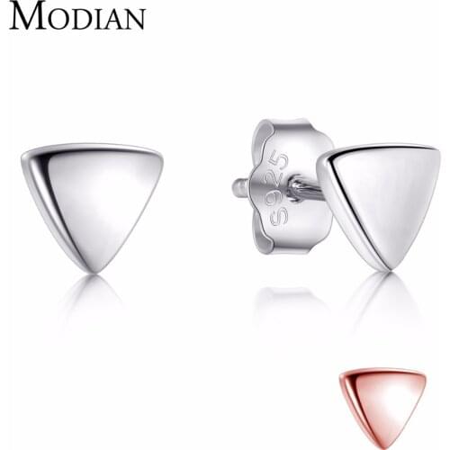 Modian 2019 Hot Sale Real 925 Sterling Silver Fashion Exquisite Triangle Stud Earrings Simple Style For Women Jewelry Bijoux