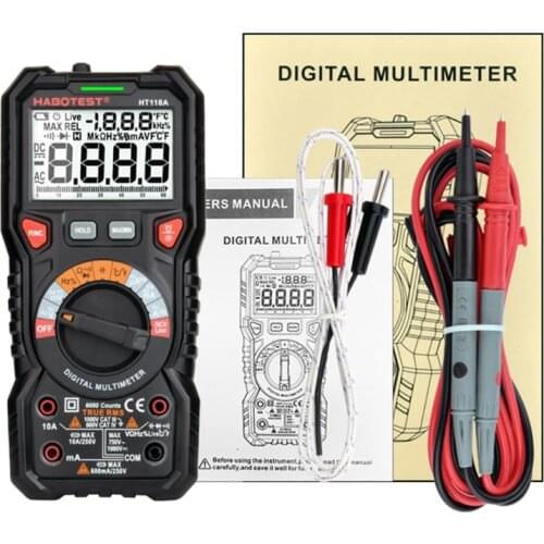 HT118A Digital Multimeter AC/DC Handheld Multimeter Tester NCV Multimeter Voltage Amp Ohm Capacitance Hz Temp Tester