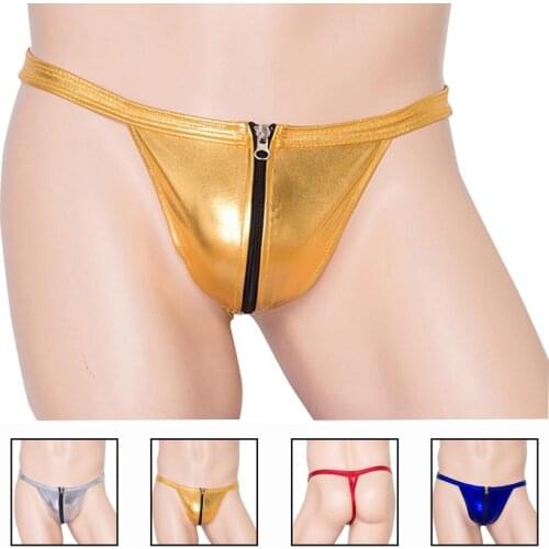 Mens G-Strings gay underwear jockstrap new sexy Men leather Thongs Lingerie with zip leather fetish underwear Mens underpants