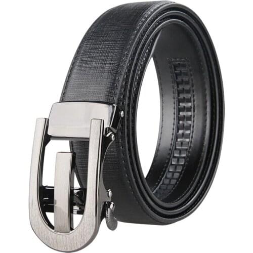 Men Holeless High Quality Leather Ratchet Belt with Automatic Sliding Buckle Waist Belt Adjustable Belt For Jeans