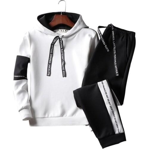 2019 Casual Tracksuit Men Sweatshirts Slim Men Set Pants Suits Solid Long Sleeved Male Clothing Hoodie+Pants Men Sportswear