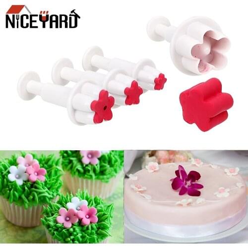 NICEYARD DIY Cake Decorations Flower Bakeware Cake Mold Fondant Plunger Cutters Sets 4Pcs/set